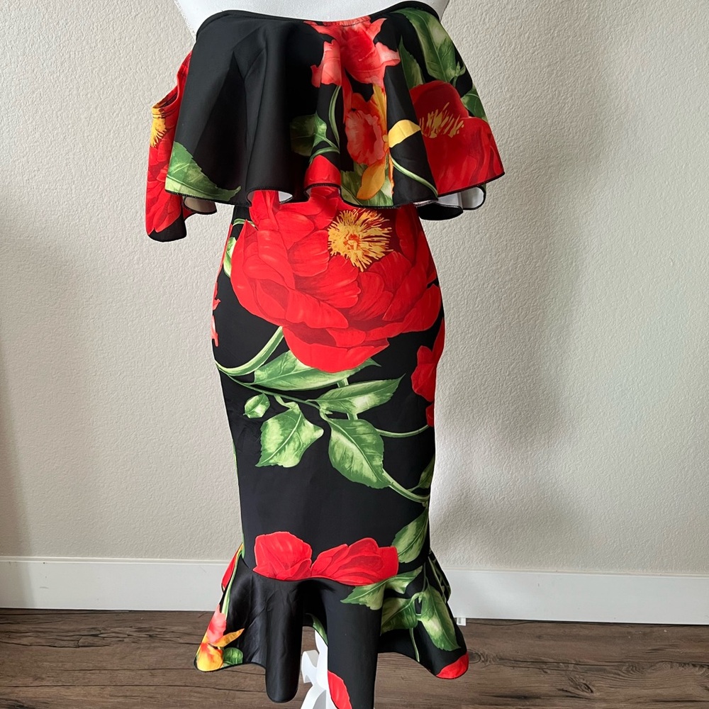 Floral sexy off shoulder dress